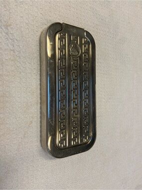 Silver Metal Rolls Razor Whetter Decorative Case with Greek Key Pattern